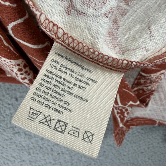 Folk Shirt Mens L Brown White Bold Floral Short Sleeve Button Down Lightweight - Picture 8 of 9